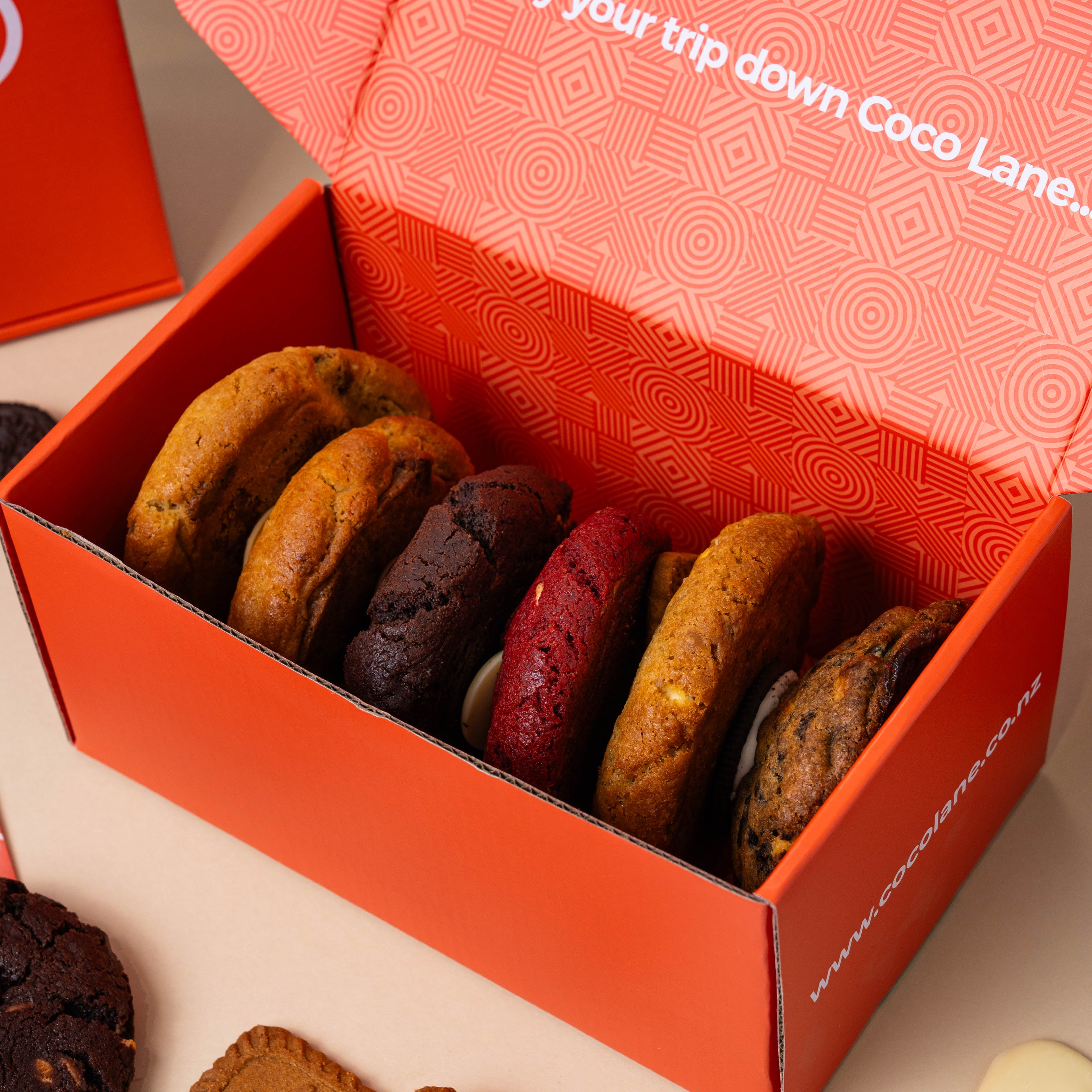 The Classic Six Pack — six chunky cookies in a Coco Lane gift box, ready to send