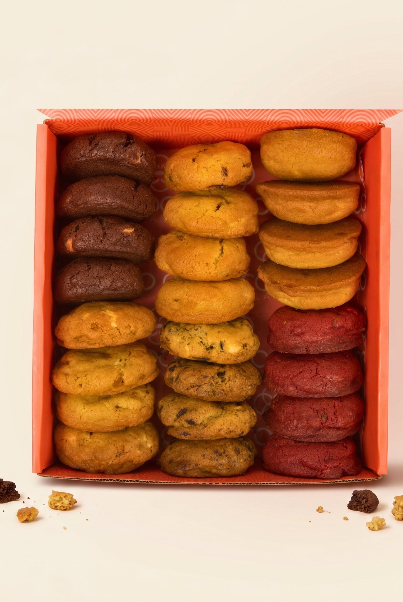 The Office Box — mini cookie assortment top-down, studio shot