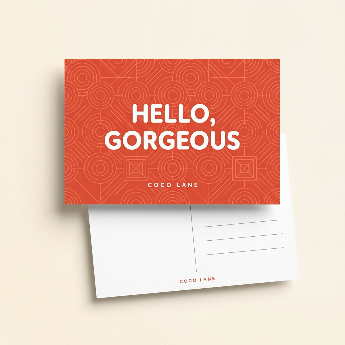 Hello Gorgeous postcard front and back — Coco Lane