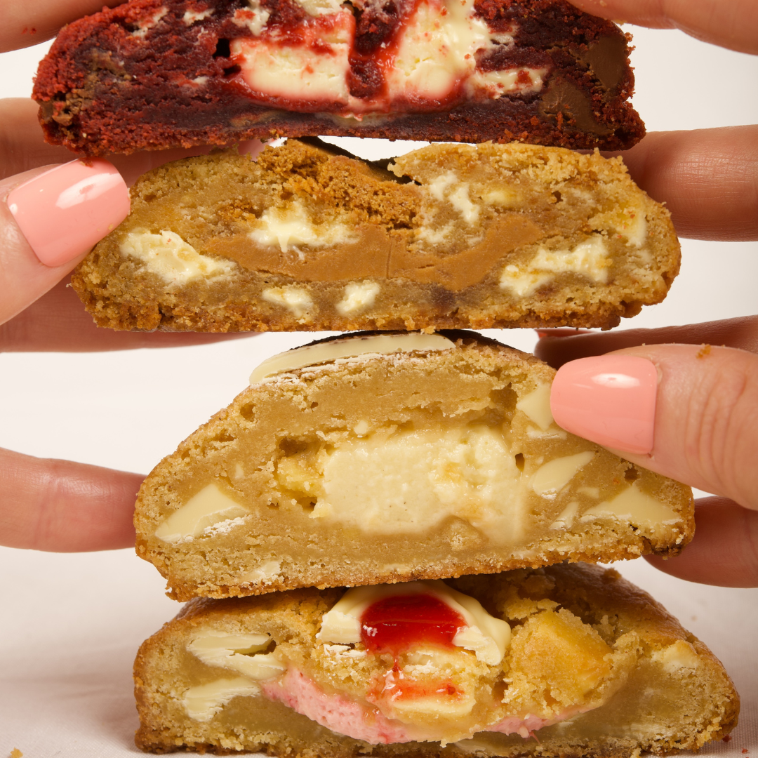 Coco Lane chunky cookies showing loaded chocolate interior
