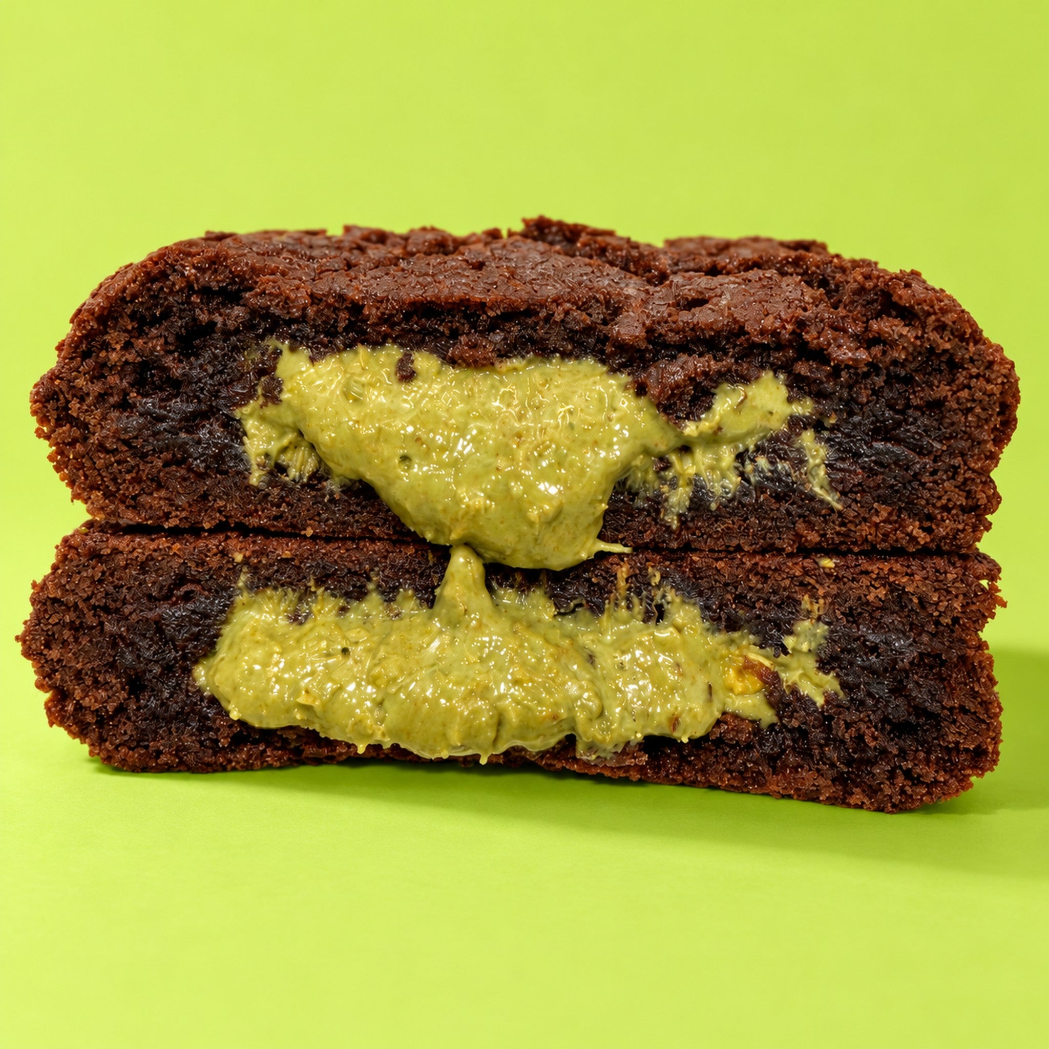 The Dubai Cookie cut open, showing the pistachio knafeh centre