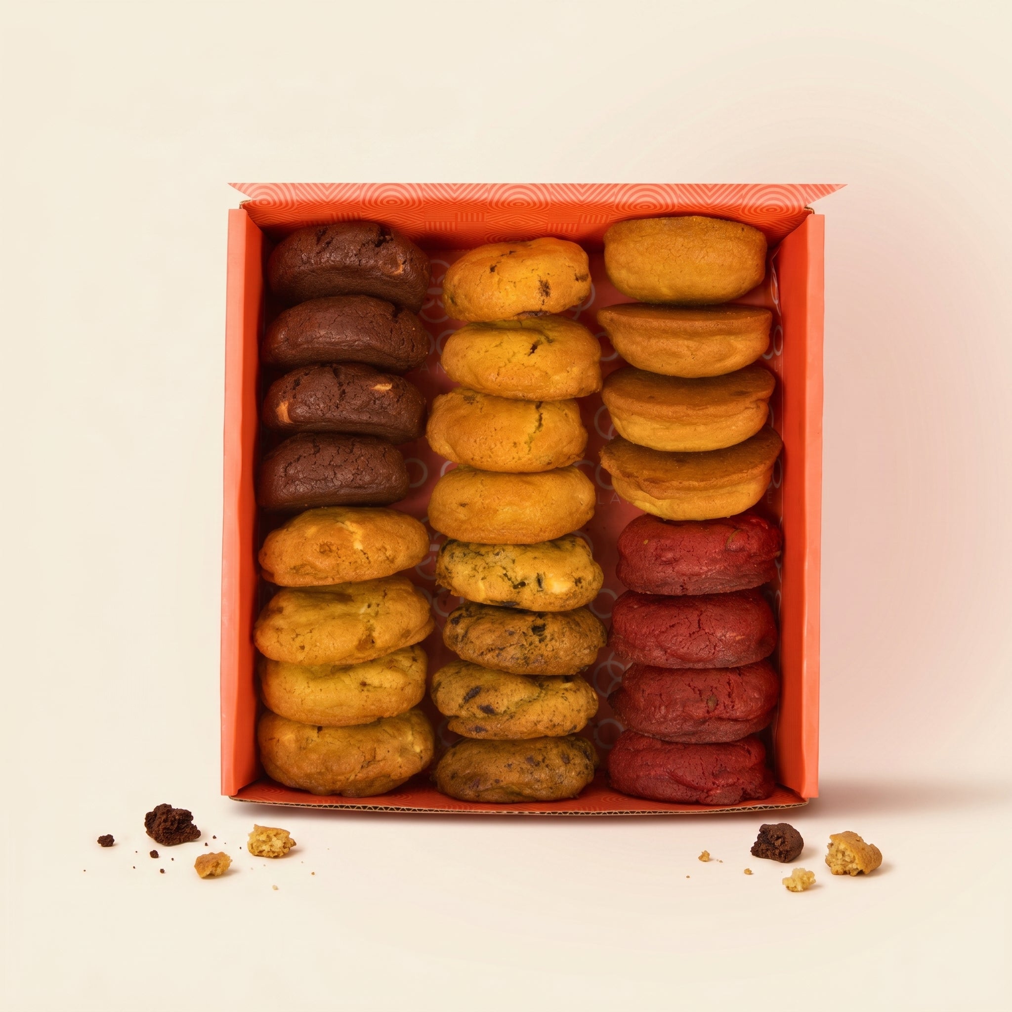 The Office Box — mini cookie assortment top-down, studio shot